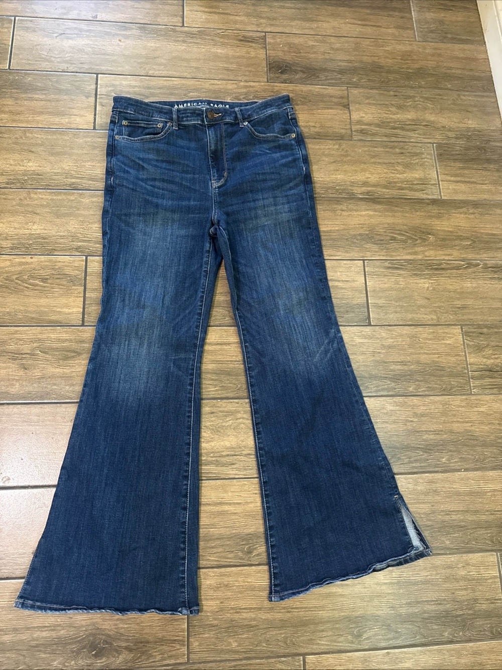 American Eagle Womens Super Hi Rise Flare Jeans Size 14 Dark Blue 32X30 Next